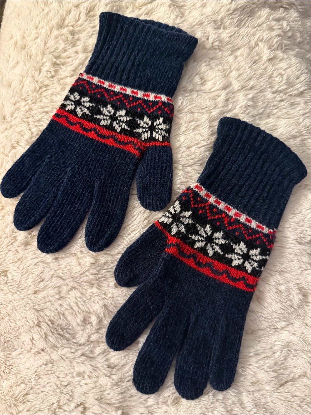 Women's Navy Fair Isle Knit Gloves - Unbranded